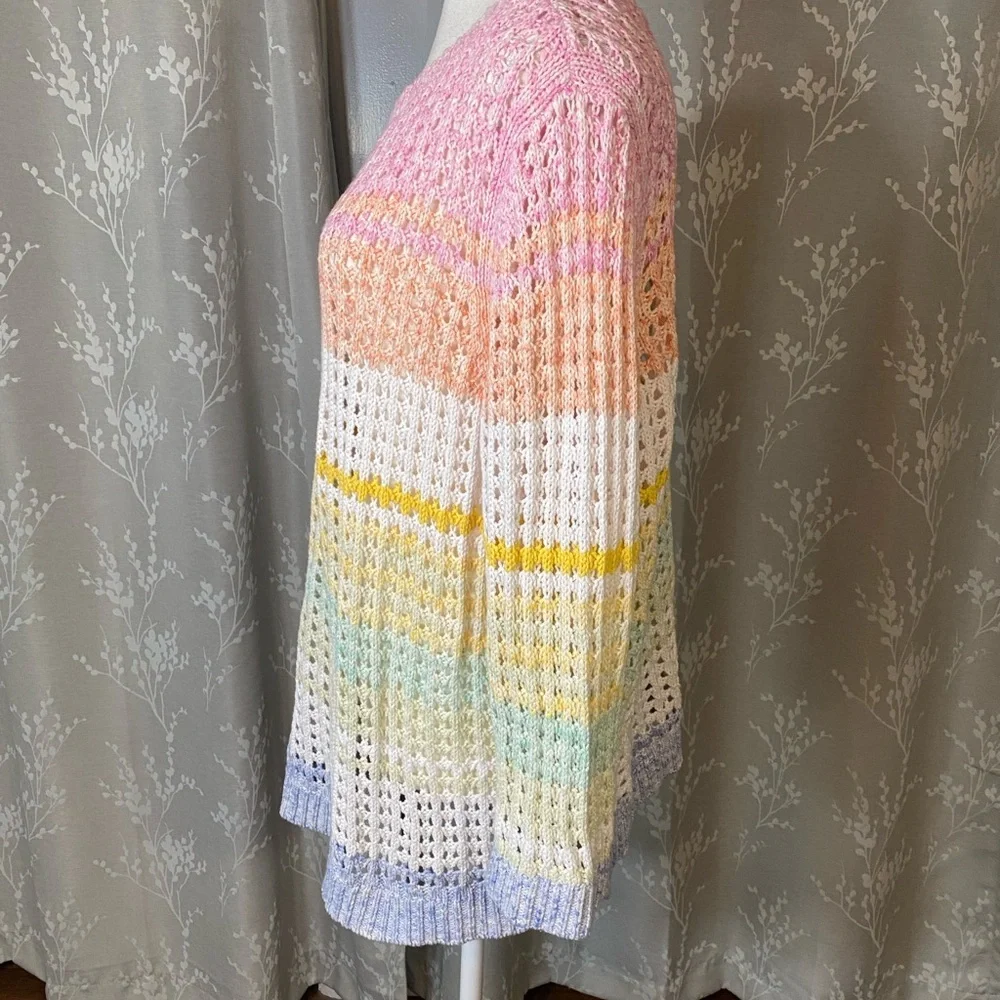 Talbots Petite XL Pastel Rainbow Open Knit Crochet Sweater Tunic - Picture 3 of 6